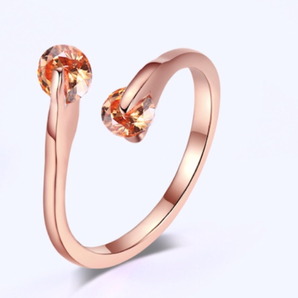 Rose Gold Double Crystal Open Ring New